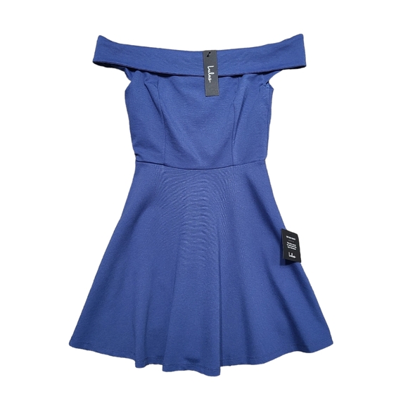 Lulu's Season of Fun Off The Shoulder Skater Dress Denim Blue - Picture 2 of 6